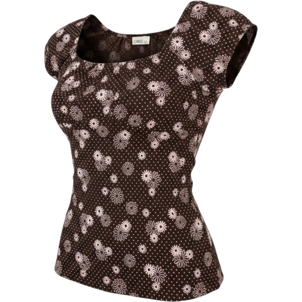 Cato Vintage‎ Y2K Brown Pink Floral Daisy Polka Dot Babydoll Cottagecore Top